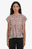 Isabel Marant Etoile Beige/Purple Patterned Ruffle Short Sleeve Top Estimated Size S