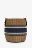 Christian Dior Tan/Navy Blue Canvas Wicker Drawstring Bucket Bag