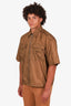 Prada Brown Nylon Zip-up Short Sleeve Shirt Size L Mens