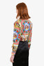 Dolce & Gabbana Multi-Print Long-Sleeve Cropped Tie Top Est. Size S