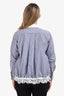 Sacai Blue/White Pinstriped Button Down Lace Trimmed Shirt Size 2