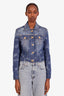 Versace Blue Denim All-over Cursive Logo Print Jacket Size 38