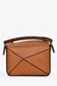 Loewe Brown Leather Nano Puzzle Crossbody Bag with Chain