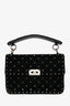 Valentino Black Velvet Studded Medium Shoulder Bag