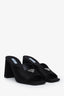 Prada Black Satin Enamel Triangle Logo Open Toe Heels Size 39