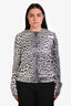 Haider Ackermann Black/White Metallic Leopard Print Padded Shoulder Long Sleeve Top Size 40