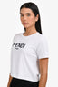 Fendi White/Black Cotton Embroidered Logo T-Shirt Size S