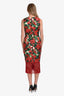 Dolce & Gabbana 2019 Red/Green Geranium Silk Fringe Midi Dress Size 44