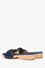 Veronica Beard Blue Denim Buckle Slip-On Sandals Wood Platform Size 8