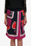 Hermès Navy Purple Printed Silk Midi Skirt Size 36