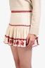 Isabel Marant Etoile Cream/Red Cotton Embroidered Ruffled Mini Skirt Size 38