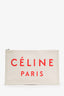 Celine Beige Canvas Logo Pouch
