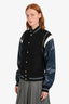 Givenchy Black Wool Teal/White Leather Bomber Jacket Size 46