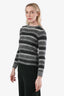 Max Mara Grey Mohair Blend Stripe Crewneck Sweater Size XS