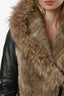 Veste Rudsak noire et marron en cuir, nylon et fourrure, longueur cuisse, taille S