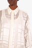 Brunello Cucinelli Cream Silk Sheer Patterned Button Up Three Quarter Sleeve Top Size Small
