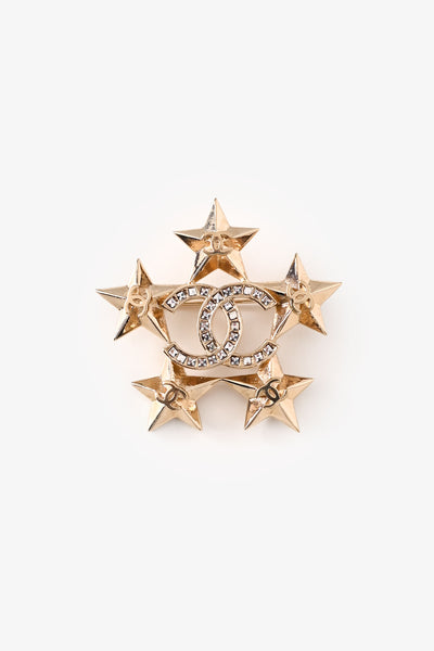 Pre-loved Chanel™ 2017 Gold Tone Metal Crystal Embellished CC