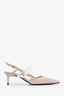 Prada Beige/White Leather Triangle Logo Slingback Heel Size 39