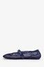 Alaïa Navy Leather-Trimmed Fishnet Ballet Flats Size 39