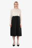 Valentino White/Black Wool Lace Long Sleeve Midi Dress Size 10 US