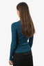 Balenciaga Teal Logo Ribbed Knit Long Sleeve Top Size 36