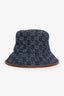Gucci Blue/Brown Denim and Leather Trim Monogram Bucket Hat Size M
