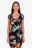 Just Cavalli Black Neon Floral Print Fitted Mini Dress Size M