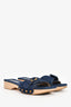Veronica Beard Blue Denim Buckle Slip-On Sandals Wood Platform Size 8