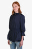 Carolina Herrera Navy Pleat Detail Zip Up Windbreaker Size M