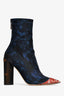 Christian Dior 2016 Navy Blue Silk Lace Detail Trianon Heeled Boots Size 38.5