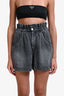 Isabel Marant Etoile Grey Denim Titea Ruched High Waisted Shorts Size 38