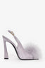 Saint Laurent Purple Satin Feather Pom-Pom Slingback Heels Size 38