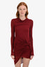Helmut Lang Burgundy Ruched Long Sleeve Midi Dress Size S