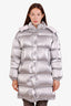 Moncler Silver Metallic Hooded Quilted Gaou Down Jacket Size 2