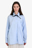 Prada 2022 Light Blue/Black Re-Nylon Logo Hooded Button Down Shirt Size 40