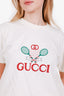 Gucci Cream Cotton Tennis Logo Embroidered Oversized T-Shirt Size M
