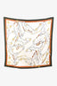 Hermès Olive Green/Cream Silk 'Les Chevaux Dechaines' Scarf 90