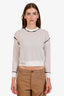 Fendi White/Beige Mesh Striped Trim Sweater with Slip Size 38