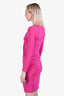 Roberto Cavalli Pink Jersey Leopard Detail Long Sleeve Shoulder Padded Mini Dress Size 38