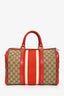 Gucci Vintage GG Supreme Canvas Red Leather Web Boston Bag with Strap