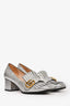 Gucci Metallic Silver Leather GG Block Heels Size 38