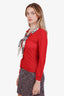 Moschino Red Cotton Button Up Cardigan With Scarf Collar Estimated Size S