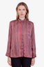 St. John Red/Blue Striped Silk Button Up Blouse Size XS