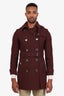 Burberry Brit Burgundy Virgin Wool Belted Collared Coat Size 8 Men's