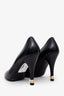Pre-loved Chanel™ Black Leather CC Pearl Detail Peep Toe Heels Size 40