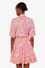 Maje Pink Linen Floral Print Slub Woven Mini Shirt Dress Size 36
