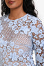 Self-Portrait Blue 3D Floral Long Sleeve Mini Dress Size 0 with Nude Slip