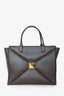 Valentino Chocolate Brown Leather Single Roman Stud Large Zip Tote