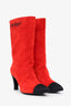 Pre-loved Chanel™ Red/Black Suede Pointed Toe Gabrielle Ankle Boots Size 38.5