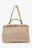 Fendi Beige Raffia and Snakeskin Large Peekaboo Satchel Bag